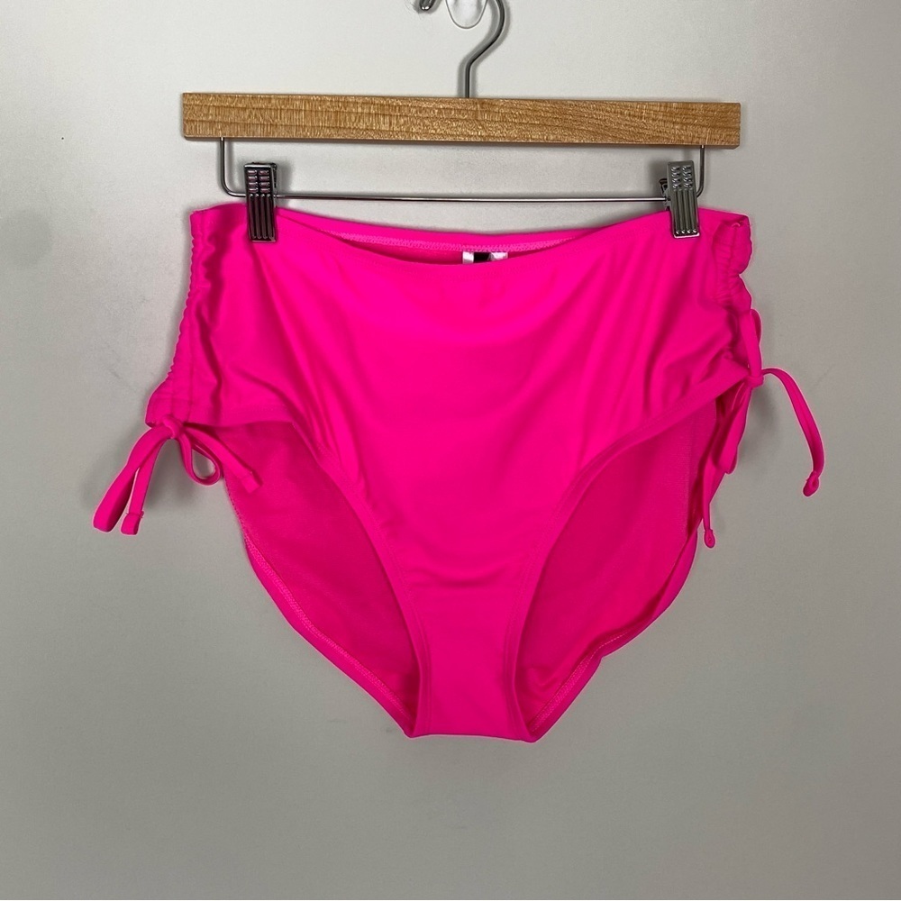 BCBG Paris High Waist Bikini Bottoms Swim Hot Pink Tie Sides Scrunch Womens 2X